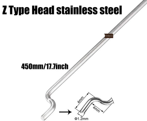 Z type head 450mm stainless steel push rod, 1.2 mm diameter, for nylon control horns 21x10 mm pack of 20 and stainless steel push rods