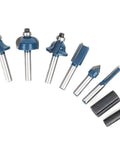 Top Tier Alloy Steel Router Bit Set With 8 Essential Pieces For Smooth Woodworking Milling And Precision Carving Tasks Using 1/4 Inch Shank Design For Pro Shop Results - Eight alloy steel router bits with 1/4 inch shank.