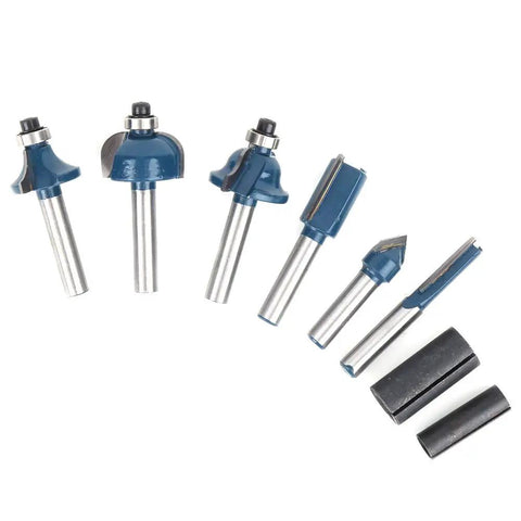 Top Tier Alloy Steel Router Bit Set With 8 Essential Pieces For Smooth Woodworking Milling And Precision Carving Tasks Using 1/4 Inch Shank Design For Pro Shop Results - Eight alloy steel router bits with 1/4 inch shank.