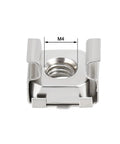 Close-up of a M4 cage nut made of carbon steel with nickel plating, ideal for server rack mounting in DIY projects.