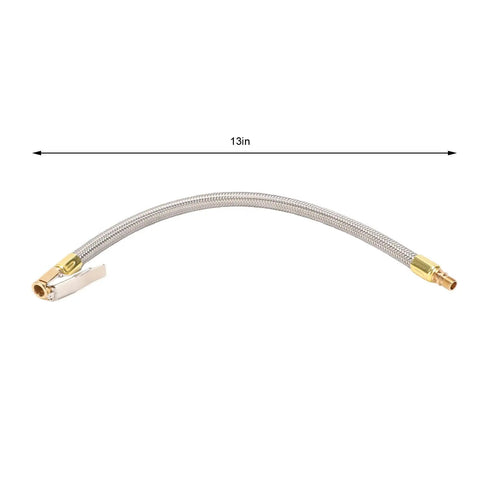Two Piece Heavy Duty Tire Inflator Hose Adapter With 13 Inch Stainless Steel Extension For Cars And Bikes Reaches Tight Valve Spots Easy With M8 Thread Secures Air Pump Flow Avoids Leaks Helps Maintain Pressure High On The Road Anytime You Drive, 13in