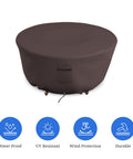 Round Outdoor Fire Pit Cover 48 Inch Diameter 18 Inch High 12 Oz PVC Coated Polyester Waterproof UV And Weather Resistant With Air Vents