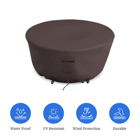Round Outdoor Fire Pit Cover 48 Inch Diameter 18 Inch High 12 Oz PVC Coated Polyester Waterproof UV And Weather Resistant With Air Vents
