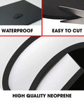 Straight Up Heavy Duty Neoprene Foam Rubber Roll With Reliable Adhesive Backing For Soundproofing Cosplay Props And Flexible Diy Projects showing waterproof and easy to cut features.