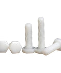 Top Shelf M8x15 Nylon Hex Head Screw Bolt Nut And Washer Assortment Kit 10 Piece Pack featuring white nylon threaded bolts and hex nuts.