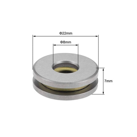 Thrust ball bearing, chrome steel, 8x22x7 mm, single direction, front view