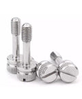 Premium Knurled Shoulder M5 Captive Panel Screws Designed For No Hassle Reassembly And Absolute Zero Dropped Hardware In Tough Rust Proof Stainless Steel Fastener Set Of 6, showing four screws with knurled shoulders.