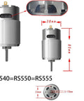 Two Pack High Speed RS550 Motors For Power Wheels Ride On Toys 12V 24V Upgrade Replacement Parts With 40000 RPM And 8 To 16T Gear Options For A Fast Kid Friendly Power Wheels Upgrade, showing dimensions and design details