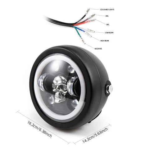 5.75 Inch Round LED Motorcycle Headlight With Mounting Brackets, Front Headlamp With DRL High Low Beam For Cafe Racer Bobber Chopper E Bike Style D