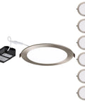 8 Inch Slim LED Recessed Light With J Box 18W Ultra Thin Dimmable Canless Downlight ETL Listed CRI90 5000K Daylight Satin Nickel IC Rated Pack Of 6