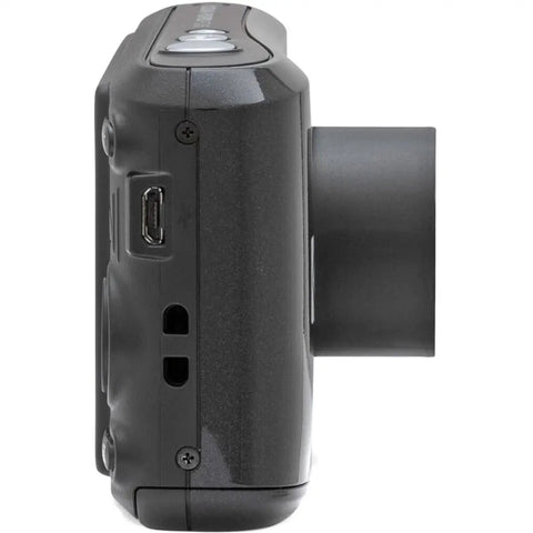 Side view of FZ45 Digital Camera With 16MP Sensor, 4X Optical Zoom, 27MM Wide Angle, Full HD 1080P Video, compact black design.