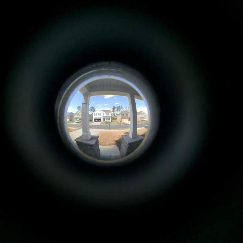 View through Ultra HD Door Peephole Viewer Built Tough In Solid Brass With Heavy Duty Rotating Privacy Cover For Doors From One And Three Eighths