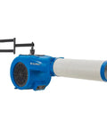 Keep The Shop Cool As Ice With This Badass 1000 Cfm Multi Directional Loading Dock Fan, Wall Mount Style, 115V Circuit, Killer Circulation For Warehouses And Tight Bays - blue wall-mounted fan with flexible duct.
