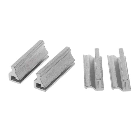 Key Duplicating Fixture Clamp for Key Machines in silver, stainless steel 4-piece set shown on white background.