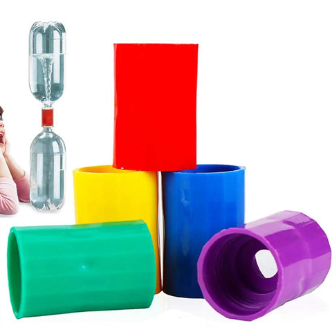 Plastic Tornado Bottle Connectors Cyclone Vortex Kit For Students Ideal For Science Experiments Hands On Learning Shapes Colors Green Science Fun 5 Piece Set Great STEM Toy For Classroom Home Lab Projects displayed by colorful plastic connectors and example vortex setup in bottles