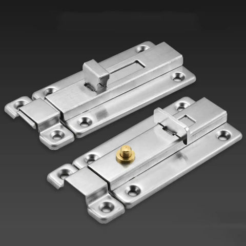 Door Latch for Gates Stainless Steel Spring Loaded Safety Lock, sturdy silver metal construction, features dual latches.