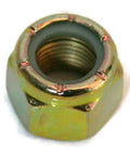 Bulk Pack Of One Thousand Yellow Zinc Plated Nylon Lock Nuts Grade C Steel Hex Fasteners One Point One Eight Inch Seven Unc Threads close-up view.