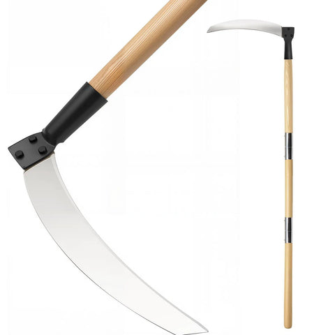 Solid Wood Long Handle Weeding Sickle With A 32 Centimeter Extended Blade Three Section Adjustable Length Heavy Duty Gardening Tool