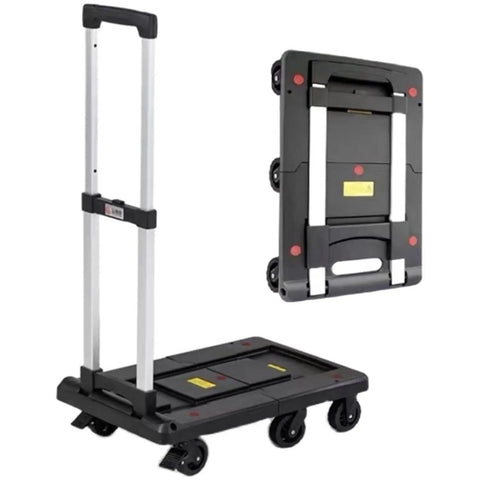 Heavy Duty Foldable Platform Truck With Retractable Handle Smooth Rolling Trolley For Moving And Warehouse Cargo, compact and easy to store.