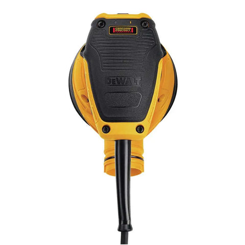 Top view of Compact 5 Inch Variable Speed Orbital Sander Kit With 3 Amp Motor Reducing Vibration For Comfort And Close Reach.