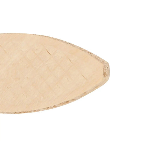Close-up of a beech wood biscuit from the 10-pound pack, perfect for Solid Wood Biscuits For Strong Joints, Minimal Shrinkage, Tough As Nails Bonding With Glue, Durable And Sturdy, Tight Fit For Woodworking Projects, 10 Pound Pack For Premium Bonding.