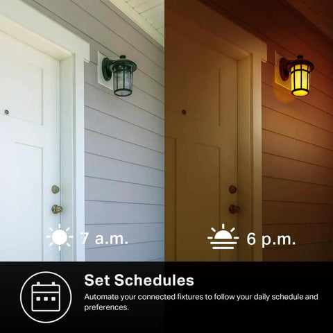 Outdoor light fixture automating schedule with 2-Gang Smart Wi-Fi Light Switch With Neutral Wire Required at 7 a.m. and 6 p.m.