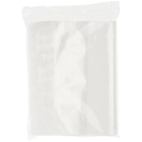 Heavy Duty 10 By 12 Inch Zipper Bags With White Write On Block 4 Mil Thick LDPE Reclosable Food Safe Storage Pack Of 100 Bags For Freezer Pantry Organization And Easy Labeling, clear bag front view