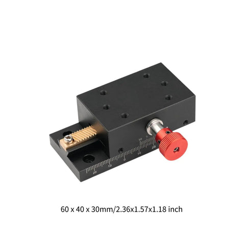 Go To Manual Precision Linear Stage For X Axis With 40mm Stroke translation slide, aluminum alloy, helical rack, side view.