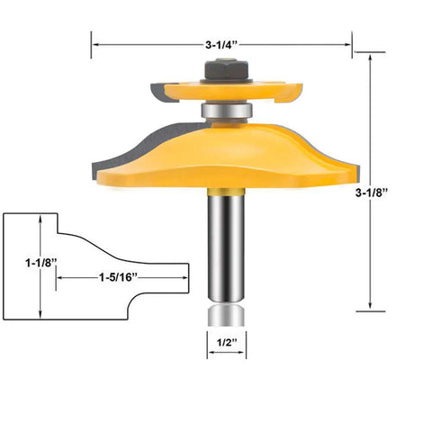 Raised Panel Router Bit Set Pro Grade 1/2 Inch Shank Three Piece Round Over Rail And Stile Cabinet Door Woodworking Cutter