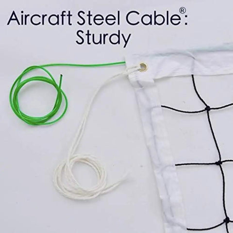 Close-up of All Weather Outdoor Volleyball Net Beefy Heavy Duty For Backyard Beach Or Poolside Play Regulation 32x3 Feet with aircraft steel cable