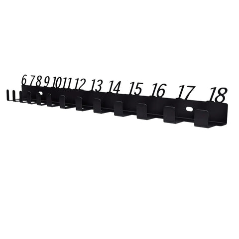 Wall Mounted Wrench Organizer Rack With Numbered Slots 6-32, black steel rack