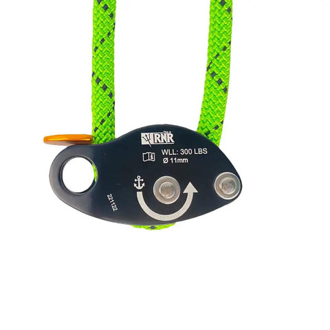 Renegade Adjustable Lanyard For Work Positioning With Ergonomic Lever, green rope and black metal component, 300 lbs capacity