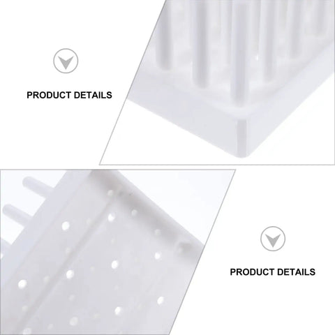 Compact Plastic Test Tube Peg Drying Rack And Laboratory Bench Organizer Straight Up Heavy Duty close-up view of drainage slots and pegs.