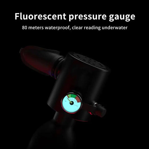 Fluorescent pressure gauge on Portable 0.5L Mini Scuba Tank For Travel And Recreational Diving, clear underwater display