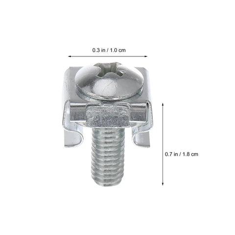 Premium Heavy Duty Server Rack Screws and Hella Tough Cage Nuts 100 Pack Essential Clip Kit top view of a silver zinc plated cage nut.