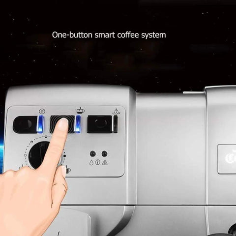 Close-up of 1300W Fully Automatic Coffee Machine With 19 Bar Italian Pump showing control panel and one-button smart coffee system.