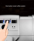 User operating High Power 1300W Coffee Machine With 19 Bar Pump Auto Espresso Extraction Fully Automatic Grinder shown in close-up.