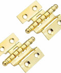 Two Pack Gold Zinc Alloy Crown Hinges With Eight Mounting Holes For Vintage Furniture Cabinets Wooden Trunks Suitcases viewed from above.
