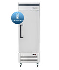 Top Shelf One Door Reach In Freezer Packing 23 Cubic Feet Of Roomy Cold Storage Built Tough For Hustling Commercial Kitchens featuring a solid stainless steel finish.
