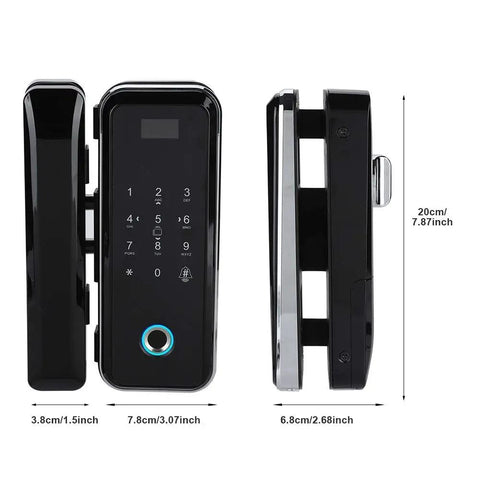 Side and front view of Keyless Entry Door Lock With Keypad And Fingerprint, Dope Smart Glass Door Lock With Password And Swipe