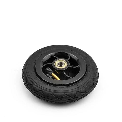 Five Inch Pneumatic Tire With Inner Tube And Heavy Duty Steel Hub Featuring 5X1 Bolt Pattern For Go Kart And Caster Wheels side view showing rubber tire and steel hub.