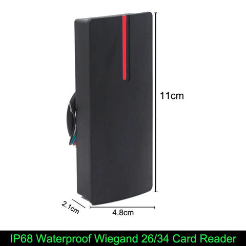 Read-Only Wiegand 26/34 Proximity Card Reader 125KHz Waterproof IP68 black outdoor access controller side view with dimensions