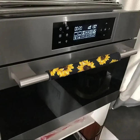 Sunflower Print Refrigerator Door Handle Covers Set of 6, Three Sizes, Anti Skid Appliance Handle Protectors on oven