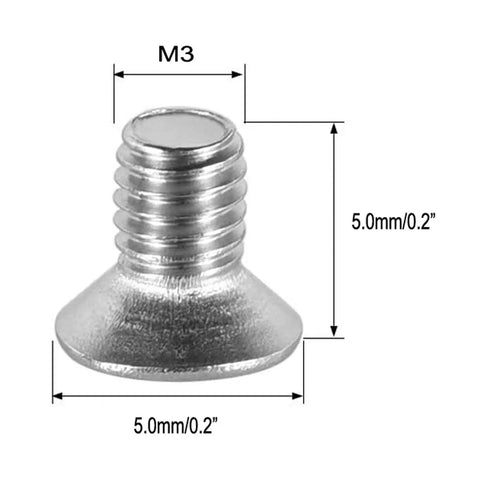 Rock Solid M3x5mm Flat Head Phillips Screw with threaded detail, nickel plated, used for 2.5 Inch SSD mounting.
