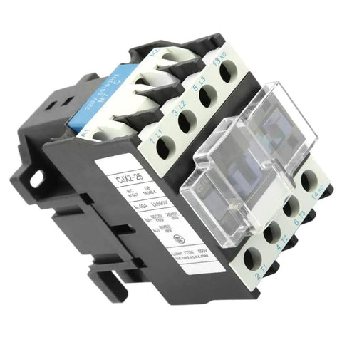 High Sensitivity Industrial AC Contactor 220V 25A Electric Switch For Efficient Power In Electronics DIY Projects And Home Audio Applications Ideal For Industrial Control And Machinery Hobbyist Electronics Setups. black 25A AC contactor with transparent cover and silver terminals