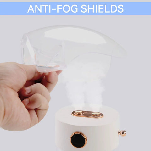 Hand holding 4 Pack Anti Fog Full Face Shield With Glasses Set Clear See Through Goggles Splash Guard for protection