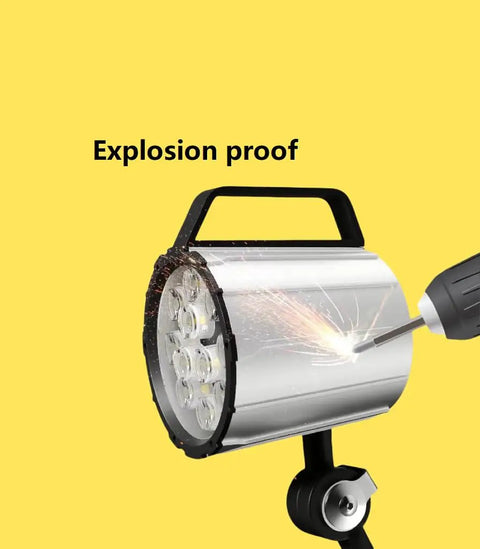 Front view of Heavy Duty 12W LED Lathe Drill CNC Machine Light With Long Arm For Milling And Machining, showing explosion proof feature.