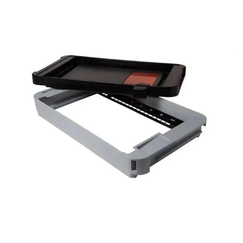 Premium resin vat for Form 4L printer, gray and black, featuring a polished interior for liquid flow.