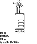 Diagram showing measurements of Set Your Own Three Digit Combo Luggage Lock 2 Pack for Travel Suitcases and Backpacks Custom Padlock.