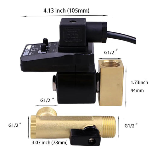Half Inch AC 110V Automatic Timed Drain Valve For Air Compressor Tank, 2 Way Direct Acting Valve With Ball Valve Filter dimensions